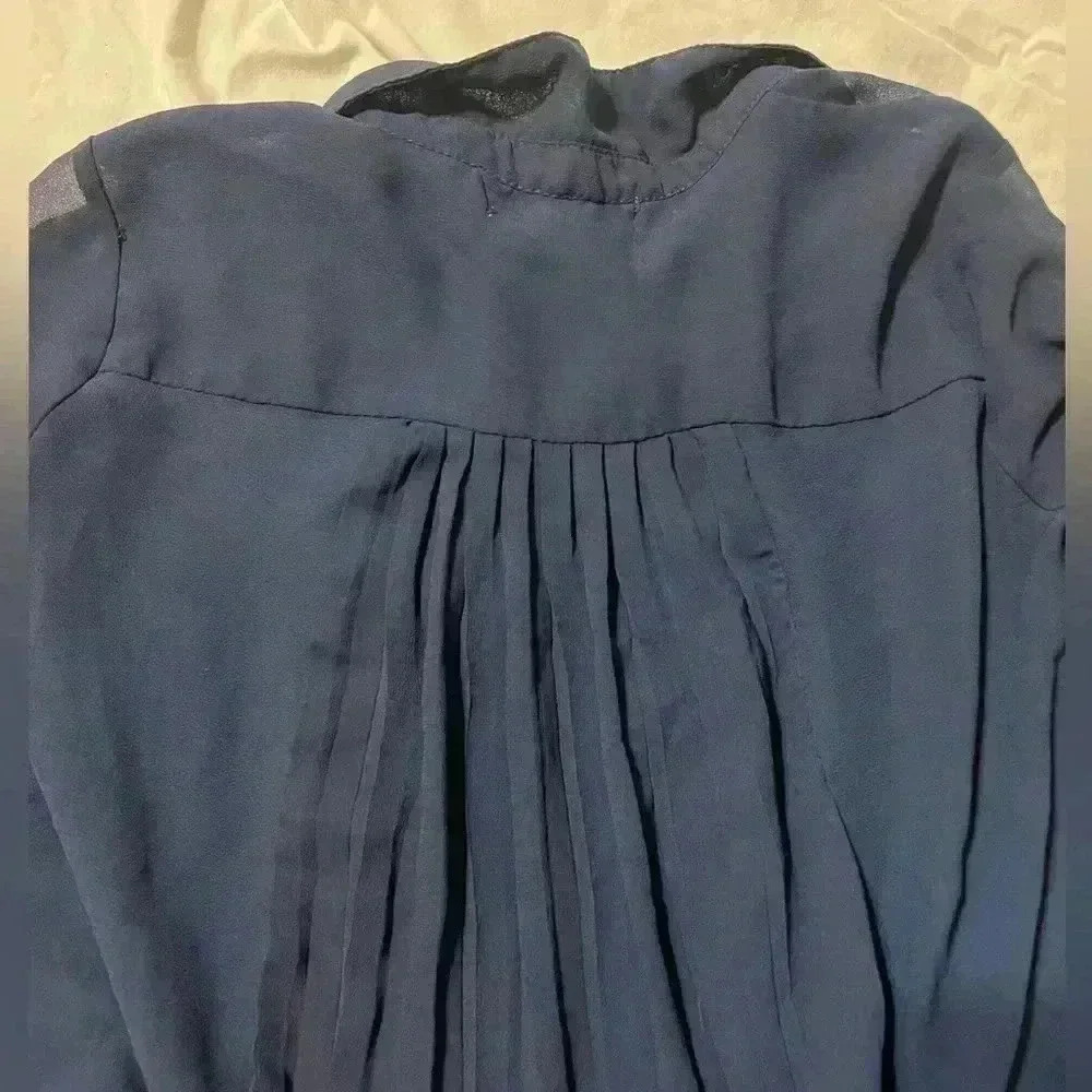 Olive & Oak Dark Navy Blue Button Down Shear Blouse - Picture 4 of 5